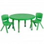 Flash Furniture 33'' Round Adjustable Green Plastic Activity Table Set with 2 School Stack Chairs YU-YCX-0073-2-ROUND-TBL-GREEN-R-GG