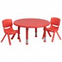 Flash Furniture 33'' Round Adjustable Red Plastic Activity Table Set with 2 School Stack Chairs YU-YCX-0073-2-ROUND-TBL-RED-R-GG