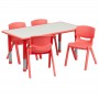 Flash Furniture Adjustable Rectangular Red Plastic Activity Table Set with 4 School Stack Chairs YU-YCY-060-0034-RECT-TBL-RED-GG