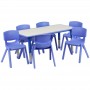 Flash Furniture Adjustable Rectangular Blue Plastic Activity Table Set with 6 School Stack Chairs YU-YCY-060-0036-RECT-TBL-BLUE-GG