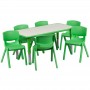 Flash Furniture Adjustable Rectangular Green Plastic Activity Table Set with 6 School Stack Chairs YU-YCY-060-0036-RECT-TBL-GREEN-GG
