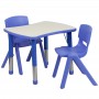 Flash Furniture Adjustable Rectangular Blue Plastic Activity Table Set with 2 School Stack Chairs YU-YCY-098-0032-RECT-TBL-BLUE-GG