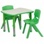 Flash Furniture Adjustable Rectangular Green Plastic Activity Table Set with 2 School Stack Chairs YU-YCY-098-0032-RECT-TBL-GREEN-GG